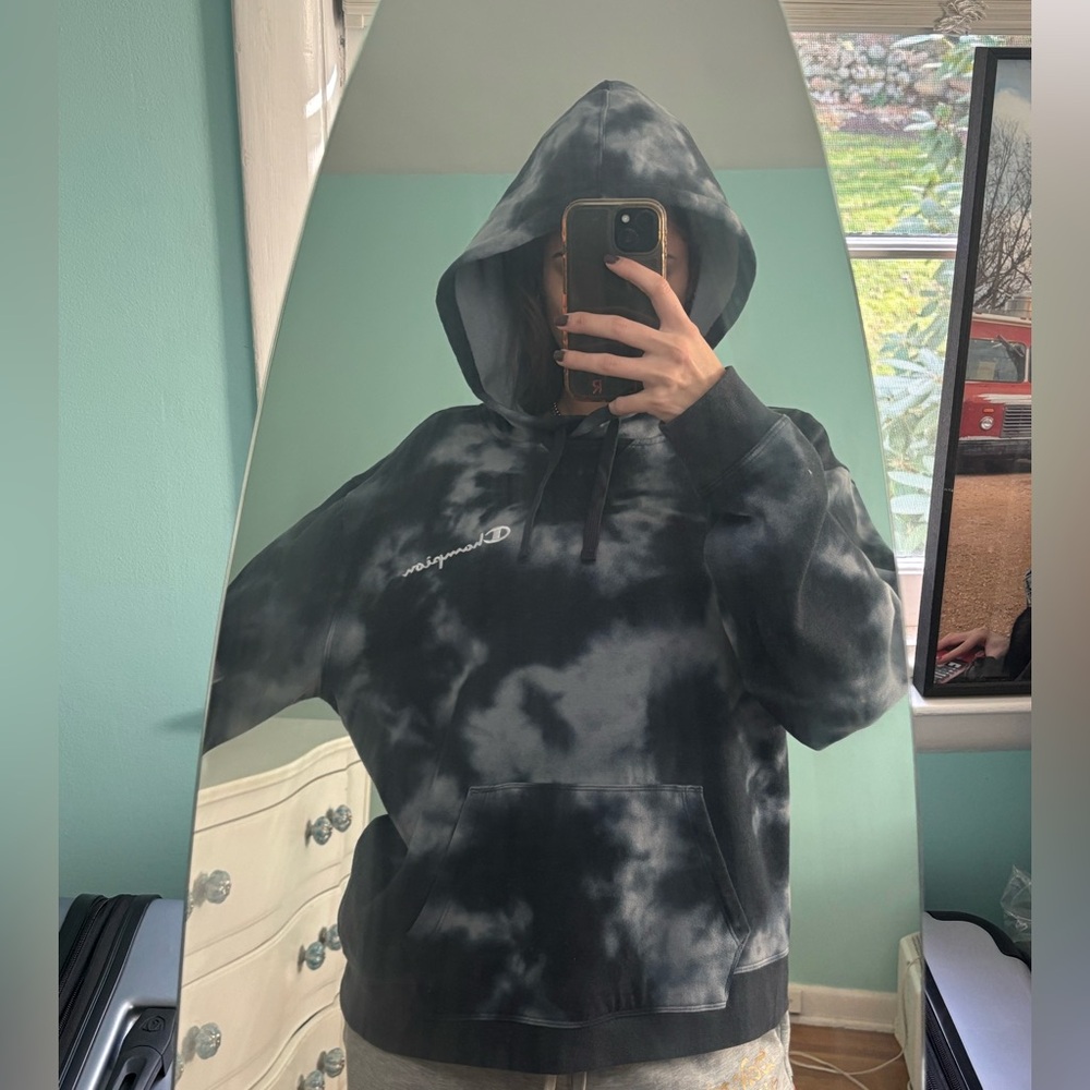 Champion Black and Gray Tie-Dye Hoodie